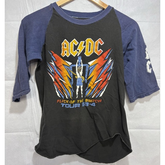 AC/DC Vintage Shirt ACDC Metal Rock Band Tour Raglan Men's Old Thin Switch Flick